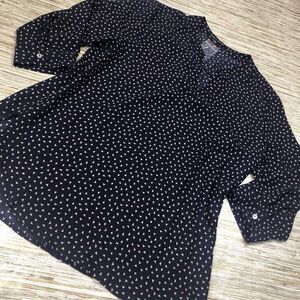 S-165 SWEET RAIN Henley Neck Roll up sleeves Pullover triangles Blouse NAVY sz M